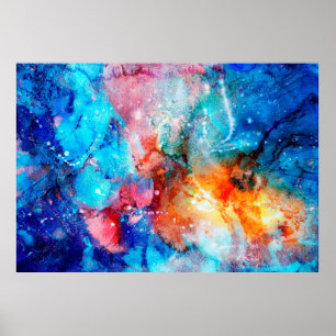 Abstracte handgemaakte textuur. Marbling blue en o Poster