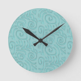 Abstracte handgetekende artistieke turquoise ronde klok