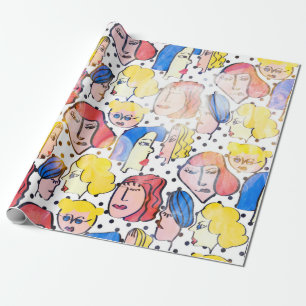 Abstracte handtekenvrouw staat voor cartoon met wa cadeaupapier