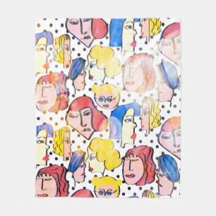 Abstracte handtekenvrouw staat voor cartoon met wa fleece deken