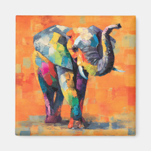 Abstracte Happy Rainbow Elephant Magneet