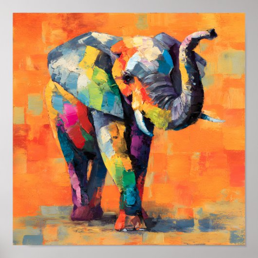 Abstracte Happy Rainbow Elephant Poster (Voorkant)