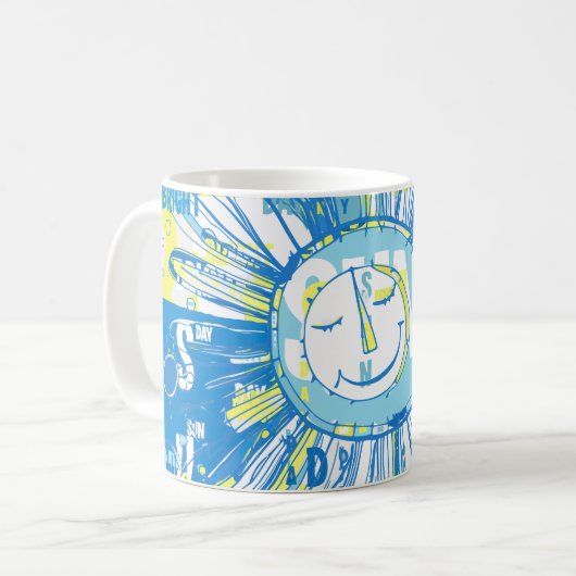 Abstracte Happy Whimsical Sun Word Art Koffiemok (Voorkant links)