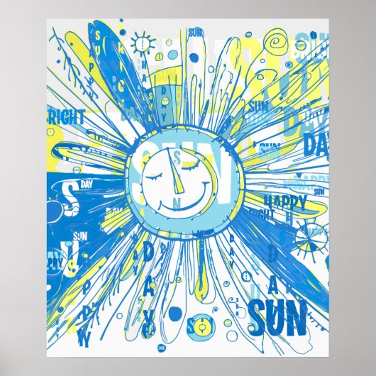 Abstracte Happy Whimsical Sun Word Art Poster (Voorkant)