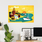 Abstracte havenstad poster (Thuiskantoor)