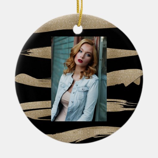 abstracte hedendaagse zwarte goudborstelslag keramisch ornament (Voorkant)