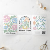 Abstracte Heldere Kleurrijke Bloemen Wedding Detai Drieluik Uitnodiging