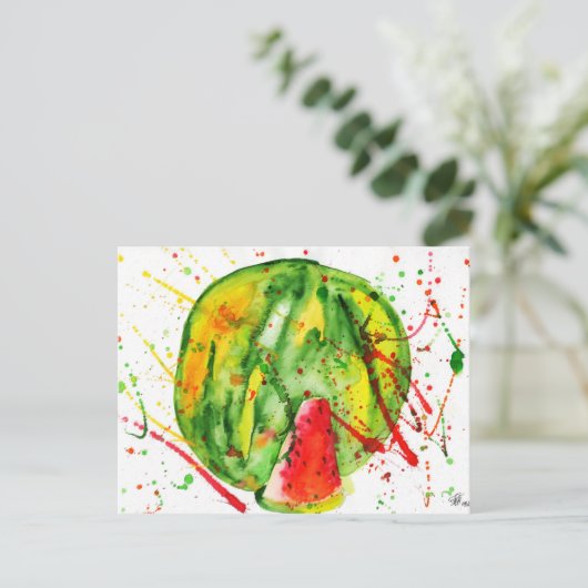 Abstracte heldere waterverf watermeloen briefkaart (Staand voorkant)