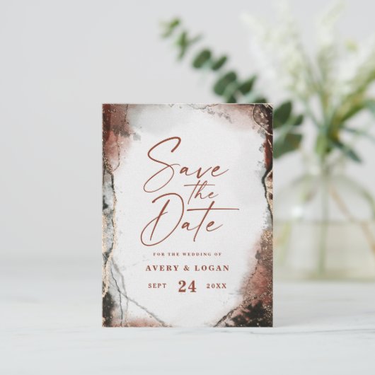 Abstracte Herfst Herfst Oranje bruiloft Bewaar de Aankondigingskaart (Staand voorkant)