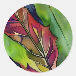 Abstracte Herfst Leaf Waterverf Art Ronde Sticker