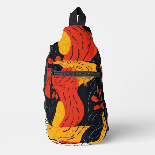 Abstracte herfstkleuren Sinaasappel en gouden blad Sling Bag (Voorkant)