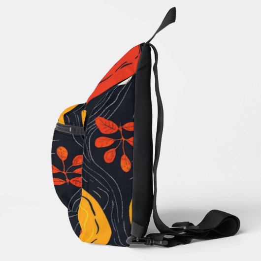 Abstracte herfstkleuren Sinaasappel en gouden blad Sling Bag (Rechts)