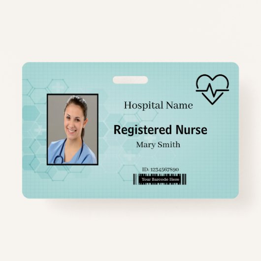 Abstracte Hexagon Medical Heat Beat Lifeline ID Badge (Voorkant)
