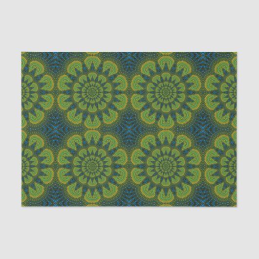 Abstracte Hippie Green & Navy Blue Flowers Ethnic Tissuepapier (Voorkant)