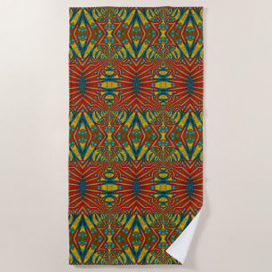 Abstracte hippie Red Yellow Blue Ethnic Trippy Strandlaken