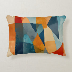 Abstracte hoeken van blauw en Sinaasappel Accent Kussen