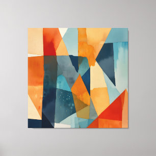 Abstracte hoeken van blauw en Sinaasappel Canvas Afdruk