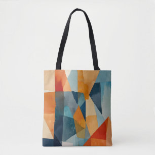 Abstracte hoeken van blauw en Sinaasappel Draagtas