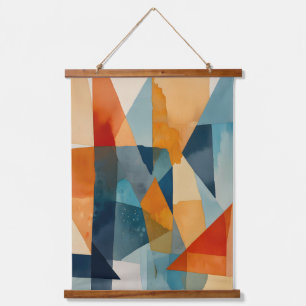 Abstracte hoeken van blauw en Sinaasappel Hangend Wandkleed