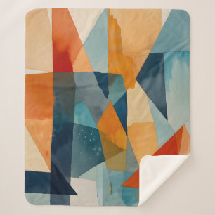 Abstracte hoeken van blauw en Sinaasappel Sherpa Deken