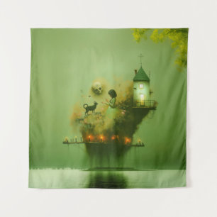 Abstracte hoorns Cat Green Occult Dark Witchy AI A Wandkleed