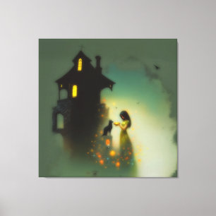 Abstracte Hoorns Kattenhuis Occulte Dark Witchy AI Canvas Afdruk