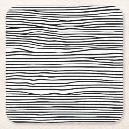 Abstracte horizontale lijnen_zwart vierkante kartonnen onderzetter