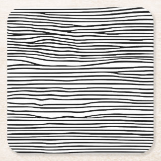 Abstracte horizontale lijnen_zwart vierkante kartonnen onderzetter