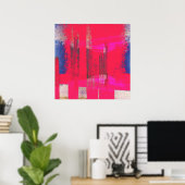  Abstracte Hot Pink Blue Grunge Gold Streaks Poster (Thuiskantoor)