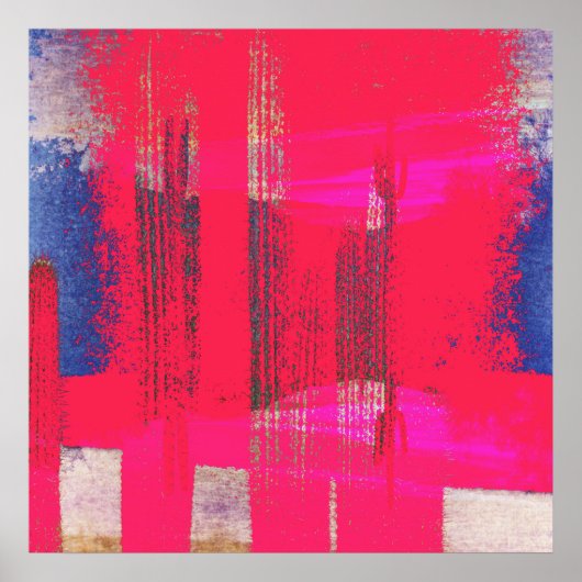  Abstracte Hot Pink Blue Grunge Gold Streaks Poster (Voorkant)