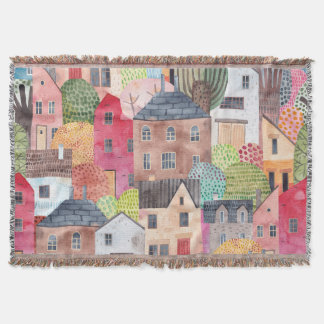 Abstracte huizen: Waterverf naadloze achtergrond. Deken