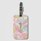 Abstracte Impasto verf koraal geel turquoise Bagagelabel (Voorkant (verticaal))