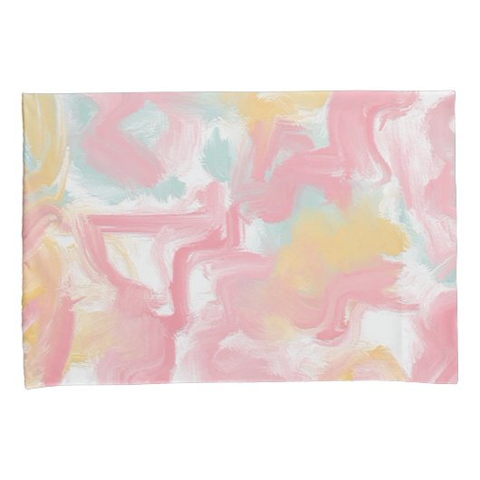 Abstracte Impasto verf koraal geel turquoise Kussensloop (Voorkant-Rechts)
