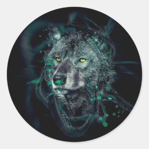Abstracte indiaanse wolf ronde sticker