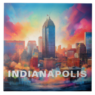 Abstracte Indianapolis Skyline Art Modern Tegeltje