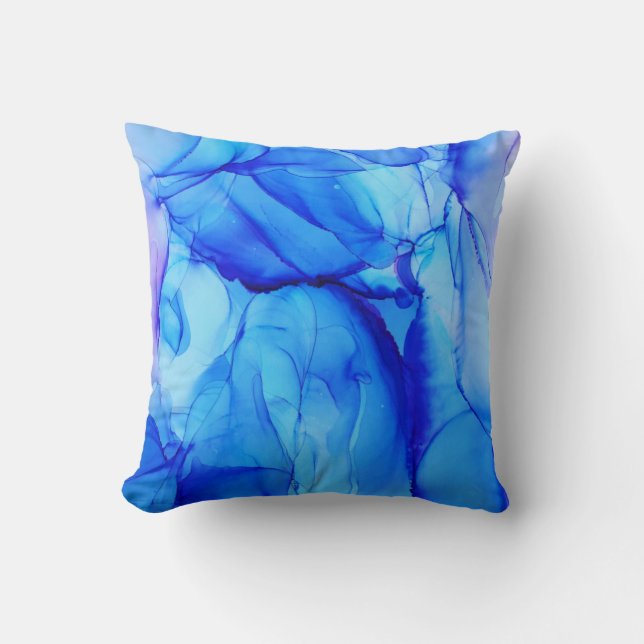 Abstracte Indigo Blue Paars Alcohol Ink Kussen (Voorkant)