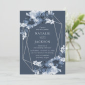 Abstracte indigobloem | Geometrische Lijst bruilof Kaart (Staand voorkant)