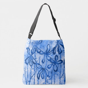 Abstracte Inked Flowers Blauw Crossbody Tas