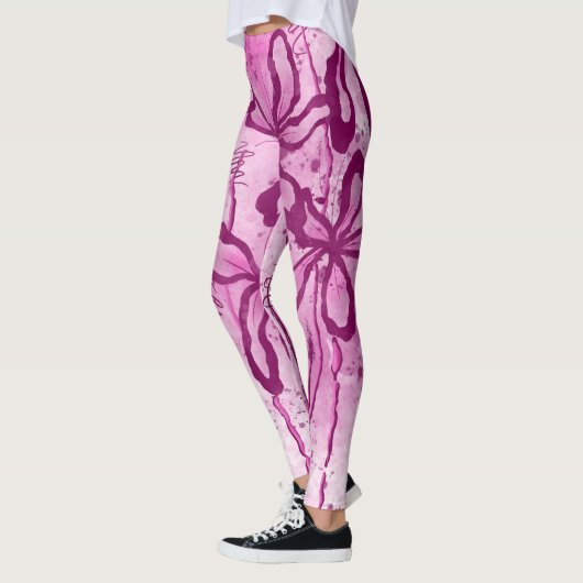 Abstracte Inked Flowers roze Leggings (Links)