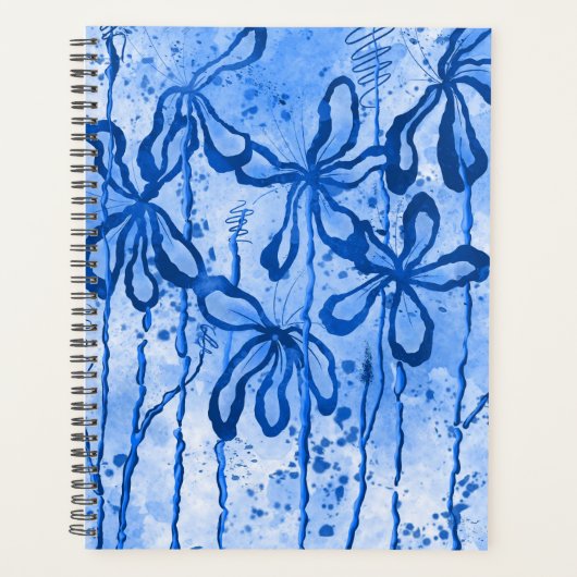 Abstracte Inkt Bloemen Blauwe Lelies Planner (Voorkant)