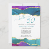 Abstracte inkt Fuchsia roze Blauwgroen goud 50e ve Kaart (Voorkant)