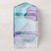 Abstracte inkt van ondoordringbaar Violet Aqua All In One Uitnodiging (Buitenkant)