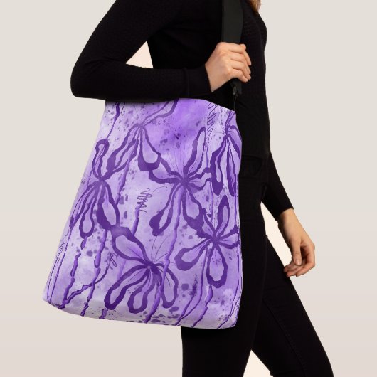 Abstracte Inktbloemen Paarse Crossbody Tas (Dichtbij)