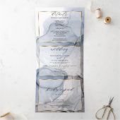 Abstracte inktmosterd blauw moes plum tri-Fold Inv Drieluik Uitnodiging (Binnen)