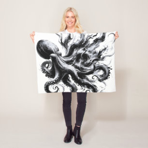 Abstracte inktvloeistof Octopus Kraken Fleece Deken