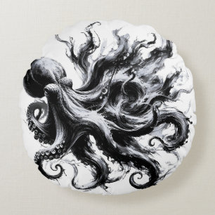 Abstracte inktvloeistof Octopus Kraken Rond Kussen