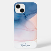 Abstracte inktwas blauw en perzand met naam Case-Mate iPhone case (Achterkant)
