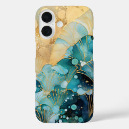 Abstracte iPhone Case Turquoise Golven met Goud