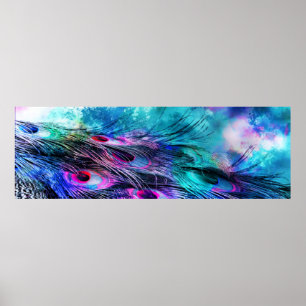 Abstracte Iridescent Peacock Feathers Poster