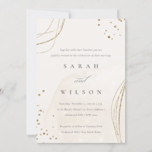 Abstracte Ivory Gold Waterverf Wedding Invite Bedankkaart